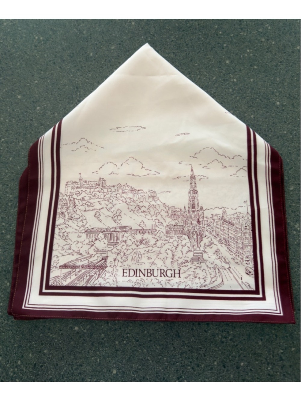 Vintage Edinburgh Scotland Souvenir Scarf Burgundy White